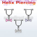 heuz3 316l steel helix stirrup w bow w cz stones