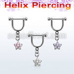 heuz7 316l steel helix stirrup w small cz flower