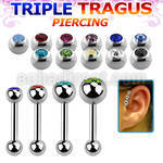 hexdc 316l steel triple tragus piercing w 3 5mm bezel set ball