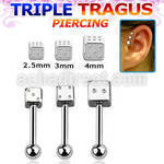 hexfd 316l steel triple tragus piercing w 2 5 4mm steel dice