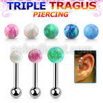 hexiop steel triple tragus piercing w 3mm synthetic opal ball