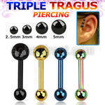 hextab anodized 316l steel triple tragus piercing w 2 5 5 ball