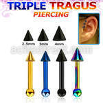 hextbcn anodized 316l steel triple tragus piercing w 2 5 4 cone