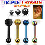 hextdc anodized 316l steel triple tragus piercing w bezel ball