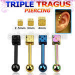 hextfd anodized 316l steel triple tragus piercing w ball dice