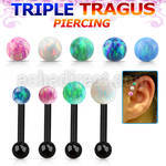 hextiop anodized triple tragus piercing 3mm synthetic opal ball