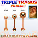 hexttab rose gold steel triple tragus piercing w 2.5  5mm ball