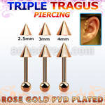 hexttbcn rose gold steel triple tragus piercing w 2.5  4mm cone