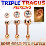 hexttdc rose gold triple tragus piercing w 2.5  5mm jewel ball