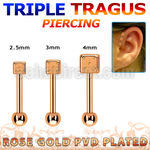 hexttfd rose gold triple tragus piercing w 3 5mm frosted dice