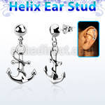 hexvd18 925 silver helix earstud w dangling anchor with rope