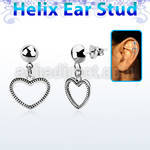 hexvd24 925 silver helix earstud w a heart shaped dangling