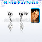 hexvd29 silver helix ear stud w dangling marqui shaped cz stone