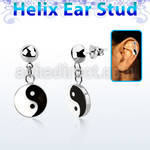 hexvd30 925 silver helix earstud w painted ying yang symbol