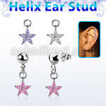 hexvd44 plain 925 silver helix ear stud w a dangling flower czs