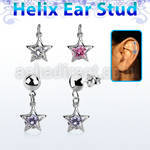 hexvd45 plain 925 silver helix ear stud w a dangling star w czs