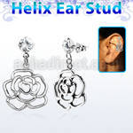 hexzd10 925 silver helix earstud w cz dangling 925 silver rose