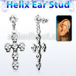 hexzd11 925 silver helix earstud w silver cross formed by skulls