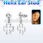 hexzd19 925 silver helix earstud w cz a cross dangling