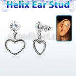 hexzd24 925 silver helix earstud w cz a heart shaped dangling