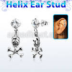 hexzd28 925 silver helix earstud w cz skull with crossed bone