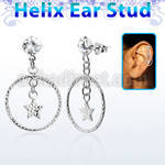 hexzd33 925 silver helix earstud w cz star in circle dangling