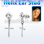 hexzd36 plain 925 silver helix ear stud w dangling plain cross 