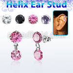 hexzd42 silver helix ear stud w dangling 6mm round prongset cz 