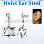 hexzd7 925 silver helix earstud w silver david star with cross