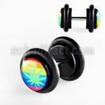ilvgr2 acrylic fake plug with marijuana on rainbow with o rings