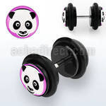 ilvgr66 black acrylic fake plug with b w panda face logo on pink