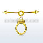 incntd15 black industrial loop barbell w cone handcuff dangling