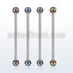 indby5 surgical steel industrial barbell w color stripe balls
