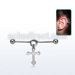 indd10 steel industrial loop barbell w dangling plain cross
