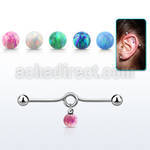 inddo6 steel industrial loop barbell w dangling opal ball