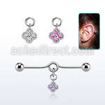 inddz1 steel industrial loop barbell w ball dangling cz flower