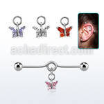 inddz4 steel industrial loop barbell w ball, dangling butterfly