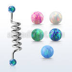 indop5 316l steel industrial coil barbell w synthetic opal ball