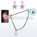 indsdz2 steel industrial loop barbell w jewel ball cz flower