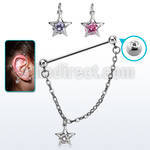 indsdz3 steel industrial loop barbell w jewel ball flower cz 