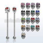 indsh23 316l steel industrial barbell w skull w crystal eyes