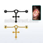 indtd10 anodized steel industrial loop barbell w dangling cross