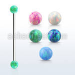 inop4s 316l steel industrial barbell w 4mm synthetic opal balls