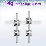 insh2 316l steel industrial barbell post w center spike balls