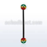 intfr5r anodized 316l steel industrial barbell with rasta balls