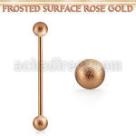 inttfo4s rose gold steel industrial barbell w 4mm frosted balls
