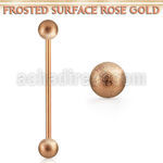 inttfo5 rose gold steel industrial barbell w 5mm frosted balls