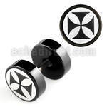 ipls3 black anodized steel fake plug w laser edged cross logo
