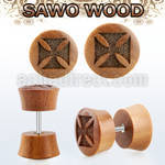 iplswe sawo wood fake plug wlaser edged iron cross logo