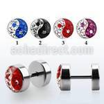 ipmcryy polished steel fake plug with resin covered ying yang
